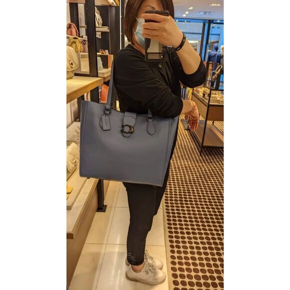 COACH THEO Chambray Blue Leather Tote - Picture 9 of 11